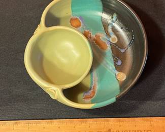A488 - $25. Kathleen LeSueur. Small Chip and Dip Bowl. Measures 8" x 2.5" tall. 