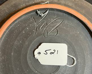 A521 - $75. Jim Kemp. Textured Wall Plate. Signed on the back. Measures 10" diameter. 