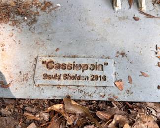 A658 - $3,000. "Cassiopeia". David Sheldon. 2016. Cassiopeia is part of the ‘Skyworks’ series of sculptures. Steel Without Stand. Please be prepared to move. Measures 36in, Height: 76in, Depth: 24in