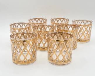 27 VintageCulverRockGlassesw22KGoldDiamondLatticePattern