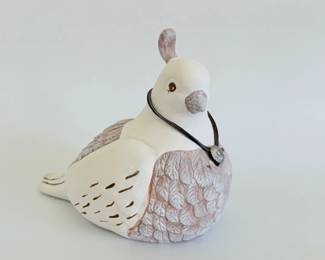 160 DecorativeCaliforniaQuailFigurinewLeatherCordConchoAccent