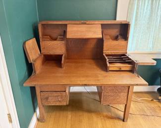 2 AntiqueOakFlipTopTypewriterDesk