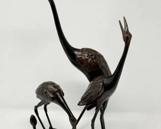 9 ThreeCraneBronzeOkimonoWildwoodImportsJapaneseArt