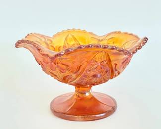 121 AntiqueDuganMarigoldCarnivalGlassPedestalCompoteDish