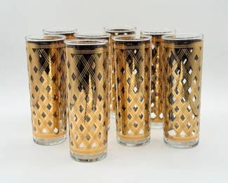 13 VintageCulverValenciaw22KGoldLatticeHighballGlasses