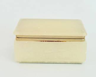 144 VintageGSEItalianWhiteAlabasterTrinketBoxwBrassHingedLid