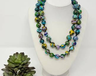 68 MultiColoredPolymerClayBeadedNecklace