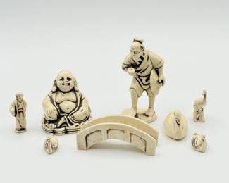 167 JapaneseNetsukeOkimonoCeramicFigurineswLaughingBuddha