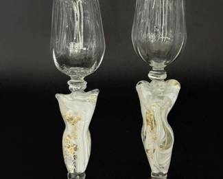 3 ScottChambersHandBlownArtGlassWineGlasses
