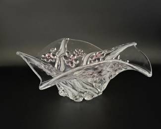 103 VintageMikasaPinkFrostedFloralDanceCrystalBowl