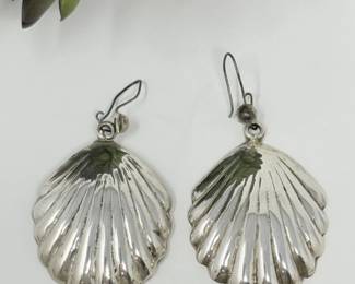 21 VintageSterlingSilverScallopShellDanglingEarrings1862g