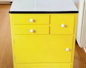 184 VintageRollingMetalTopWoodenCabinet