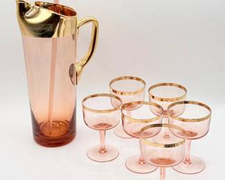 24 PatinaVieVintageMidCenturyPinkBlushCocktailSetwGoldGilt