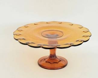 146 VintageIndianaGlassAmberTeardropPatternCakeStand
