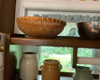 These items appear to be vintage stoneware bean pots, commonly associated with American manufacturers from the mid-20th century such as West Bend or Hull.