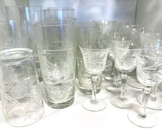Over 30 Vintage Etched Glasses, Including Several Sets Lot #: 83