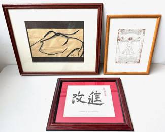 Signed Original Drawing, Davinci Print & Japanese Callgraphy Lot #: 119