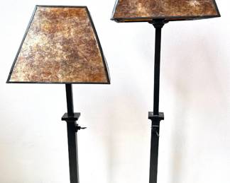 Pair Arts & Crafts Style Adjustable Height Metal Table Lamps With Mica Panel Shades Lot #: 106
