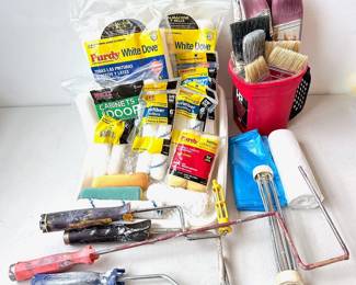 Paint Supplies: Rollers, Brushes, Drop Cloths & Trays Lot #: 169