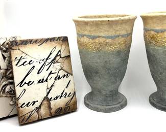 2 Heavy Stoneware Vases With Gold Accents From The Philipines & Pair Sid Dickens Bookends Lot #: 101