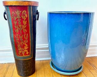 Jura Stoneware Planter By Marshall Pottery & Painted Metal Vase Or Umbrella Stand Lot #: 102