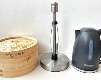  Chinese Bamboo Steamer, Black & Decker Tea Kettle & Paper Towel Holder Lot #: 138