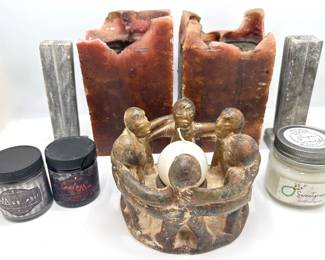 Candles & Candle Holders: Mexican Circle Of Friends, Carved Stone, Jar Candles& More, Some New, Some Prelit Lot #: 149