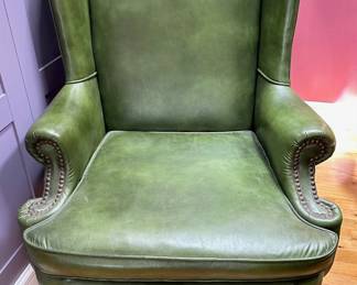 Leather Wingback Armchair With Nailhead Trim & Cabriole Legs Lot #: 18