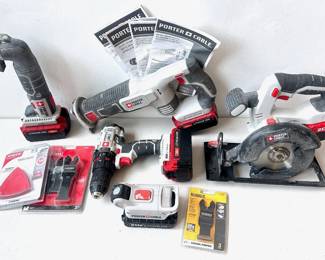Porter Cable Power Tools : Circular Saw, Reciprocating Saw, Drill, Sander, Work Light & Branded Tool Bag Lot #: 39