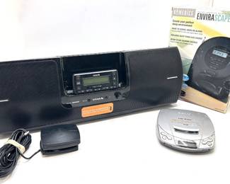 Sirius SUBX2 Satellite Radio Boombox Speaker Dock, New In Box Homedics Clock Radio & Sony Discman Lot #: 89
