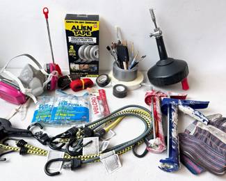 Tape, Brushes, Plumbing Snake, Caulk Guns, Bungies, Respirator & More Lot #: 159