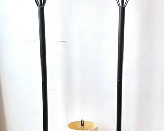Pair Extra Tall Metal Torchiere Floor Lamps With Glass Shades With Matching Table Lamp Lot #: 27