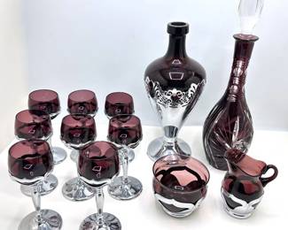 Farber Brothers Art Deco Style Krome Kraft Amethyst Glass Set With Chrome Stems (12 Pieces) Lot #: 49