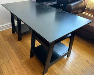 Large Black Desk With Shelves, Composite Wood Lot #: 69
