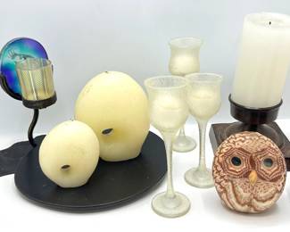 Candles & Candle Holders: Native American, Kokopelli, Green Man, Owl & More, Some New, Some Prelit Lot #: 150