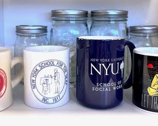 4 Ball Mason Jars & 4 Mugs: Car Talk, Zen, NYU School Of Social Work & School For The Deaf Lot #: 164