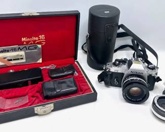 Vintage Minolta-16 MG Subminiature Spy Camera In Original Case, Nikon FG 35mm, Konica Zoom Lens & More Lot #: 21