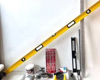 Assorted Tools: Saws, Levels, Crowbar, T-Square, Staple Gun & More Lot #: 154