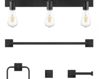 New In Box Globe Electric Holden 3-Light Matte Black Vanity Light & Bath Set Lot #: 26