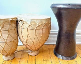 Moroccan Djembe Double Drum & Egyptian Gawharet Metal Darbuka Drum Lot #: 15