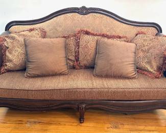 Raymour & Flanigan Natalia Sofa With Leather Arms, Nailhead Trim & 6 Throw Pillows Lot #: 9