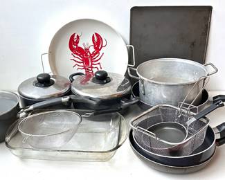 Pots & Pans, Many By Wearever, Tin Lobster Tray, Strainer, Deep Fryer & Casserole Lot #: 64