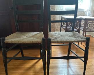 Pair antique rush seated chairs