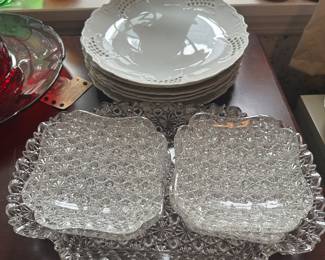 Antique pressed glass ice cream serving set