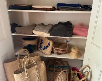 Vintage straw bags and wool scarves 