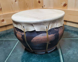 Lot 36: Clay Drum. Hand Crafted.