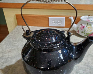 Lot 49: Enamel Tea Kettle.