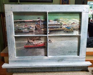Lot 67: Rustic Window Frame Coastal Wall Art
