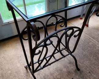 Lot 102: Small Wrought Iron Table With Glass Top.