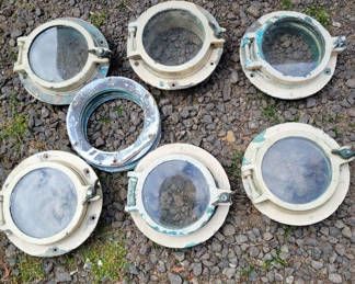 Lot 114: Six Bronze Antique Porthole Windows.